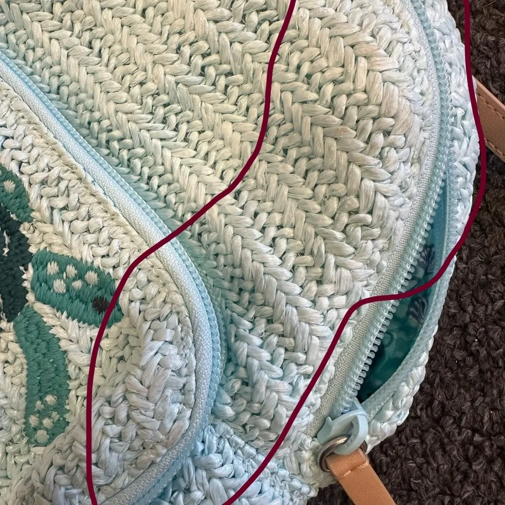 Vera Bradley Straw Raffia Blue Turtle Print Convertible Mini Summer Backpack